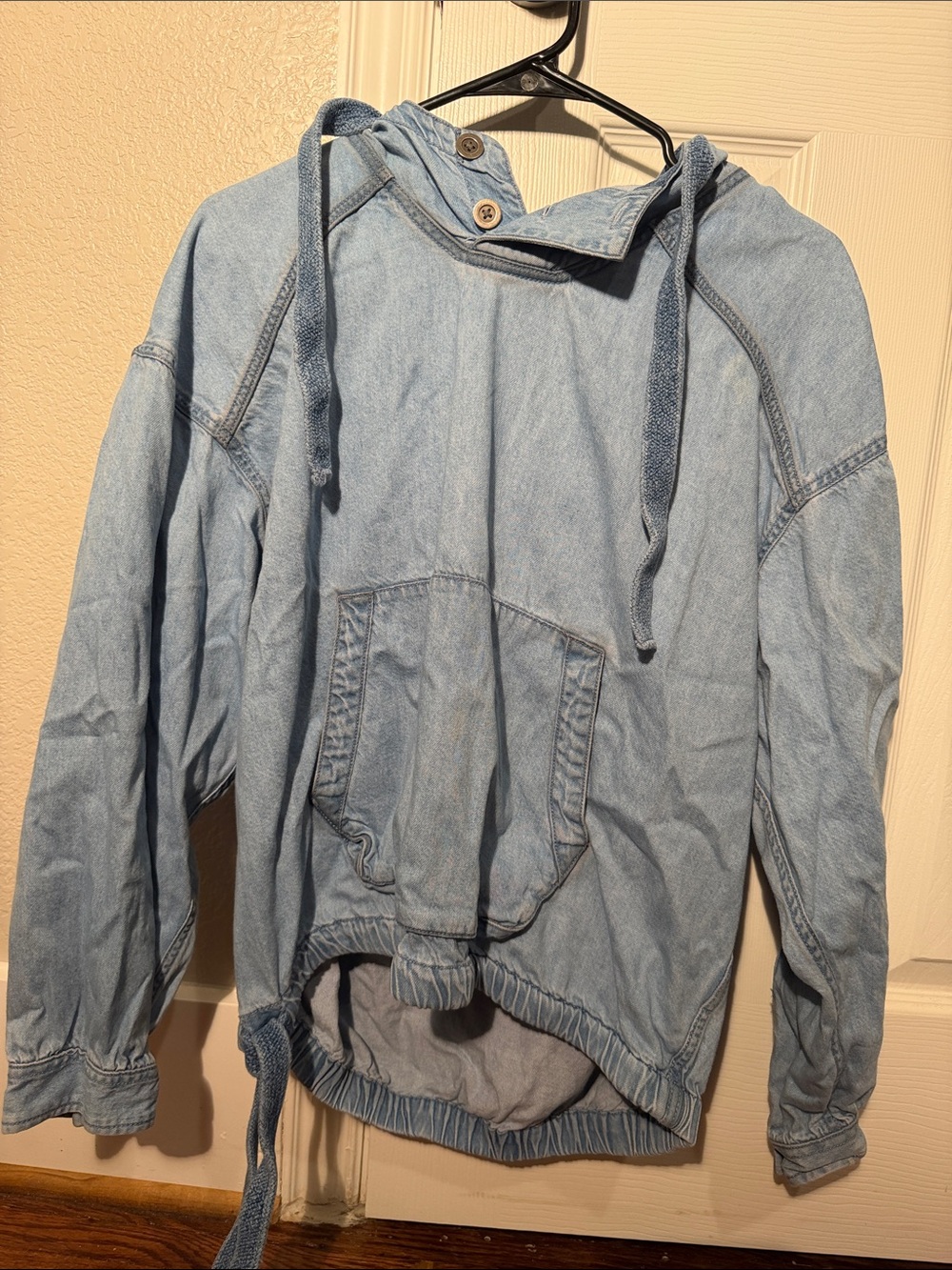 American Eagle Outfitters Light Blue Denim Hoodie Jacket